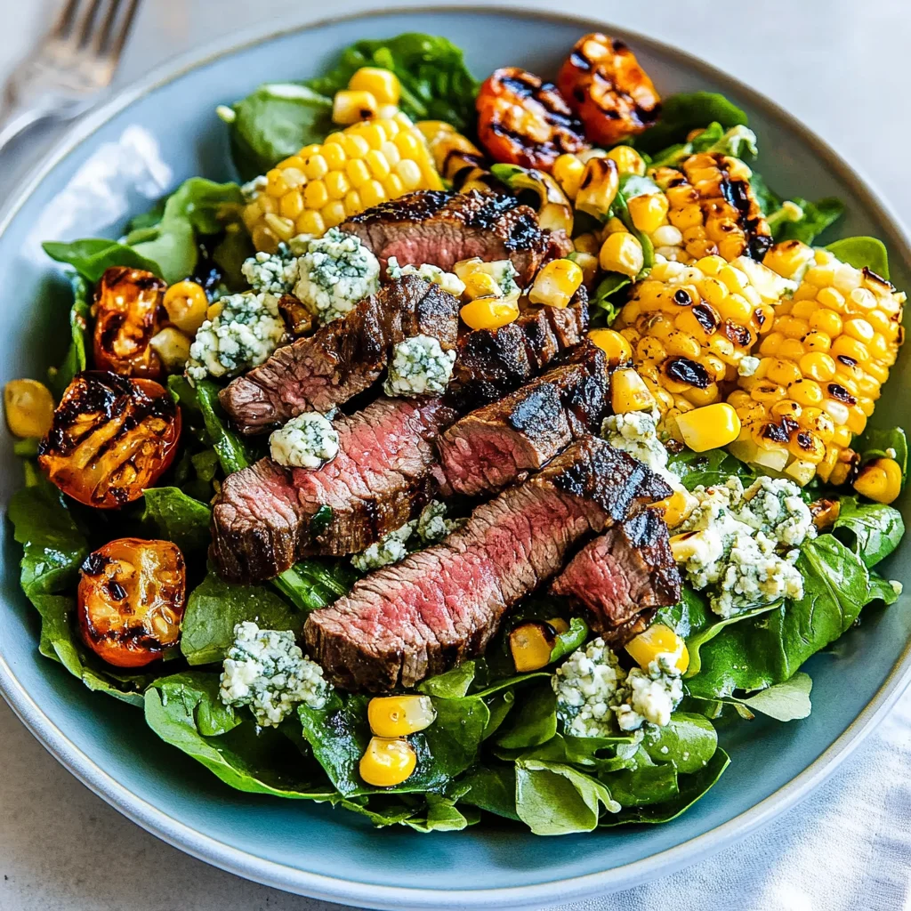 Balsamic Steak Gorgonzola Salad with Grilled Corn