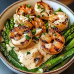 Grilled Shrimp Bowl with Asparagus & Creamy Garlic Sauce