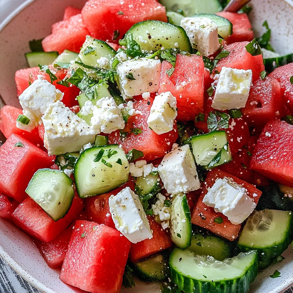 SIMPLE Watermelon + Cucumber + Feta Salad