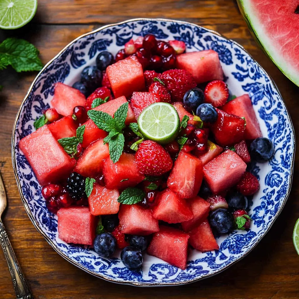 Watermelon Fruit Salad with Lime Mint Dressing