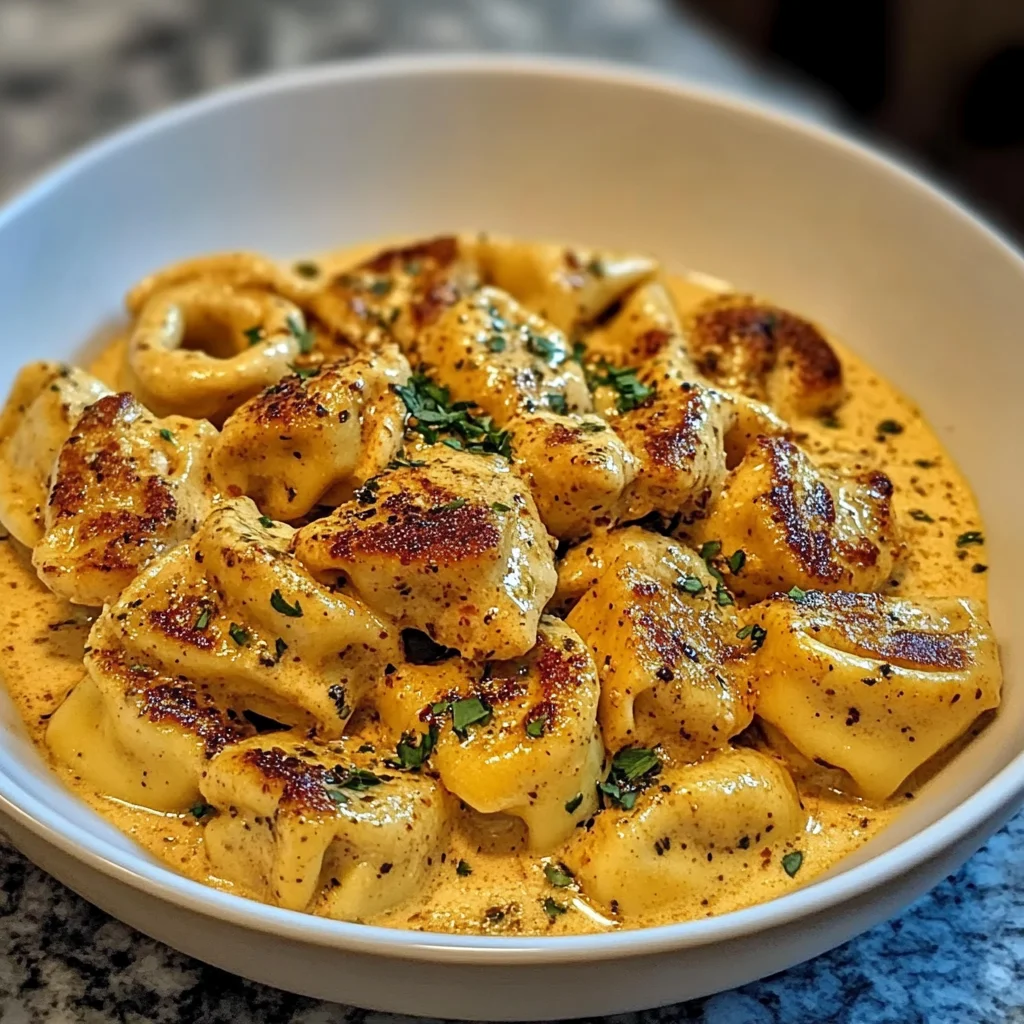 Cajun Chicken Tortellini with Garlic Sauce