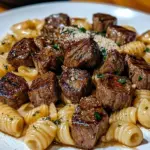 Garlic Butter Steak Bites with Creamy Parmesan Shell Pasta