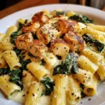Garlic Parmesan Chicken with Spinach and Rigatoni Pasta