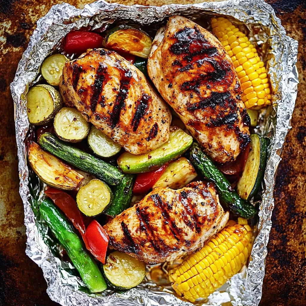 Grilled Barbecue Chicken and Vegetable Foil Packs