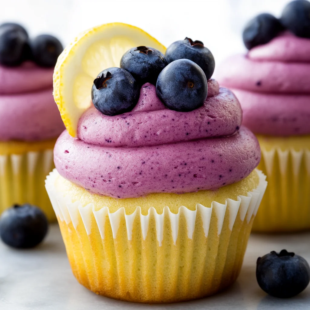 Lemon Blueberry Cupcakes with Blueberry Buttercream Frosting