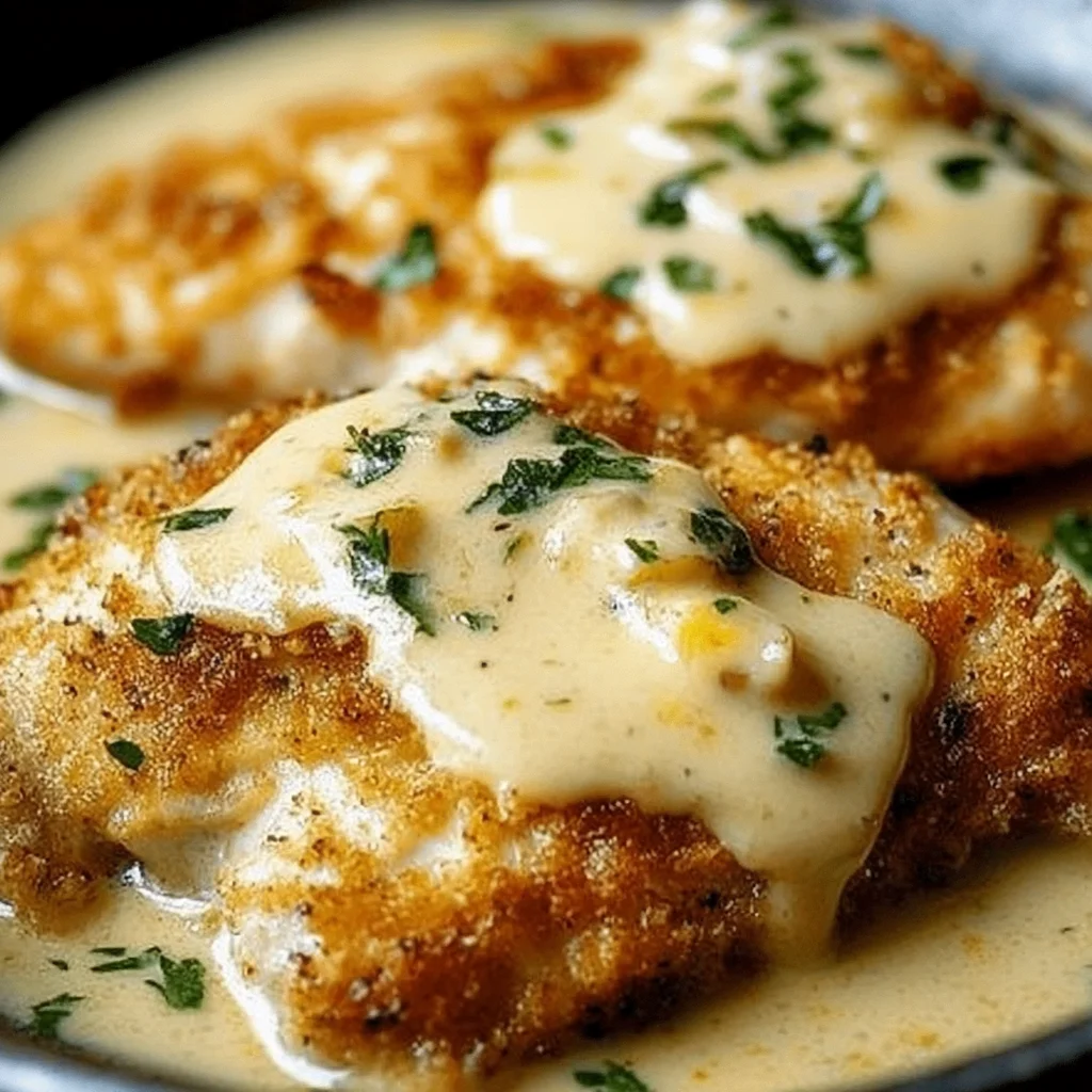 Lemon Pecorino Crusted Chicken with Creamy Lemon Sauce