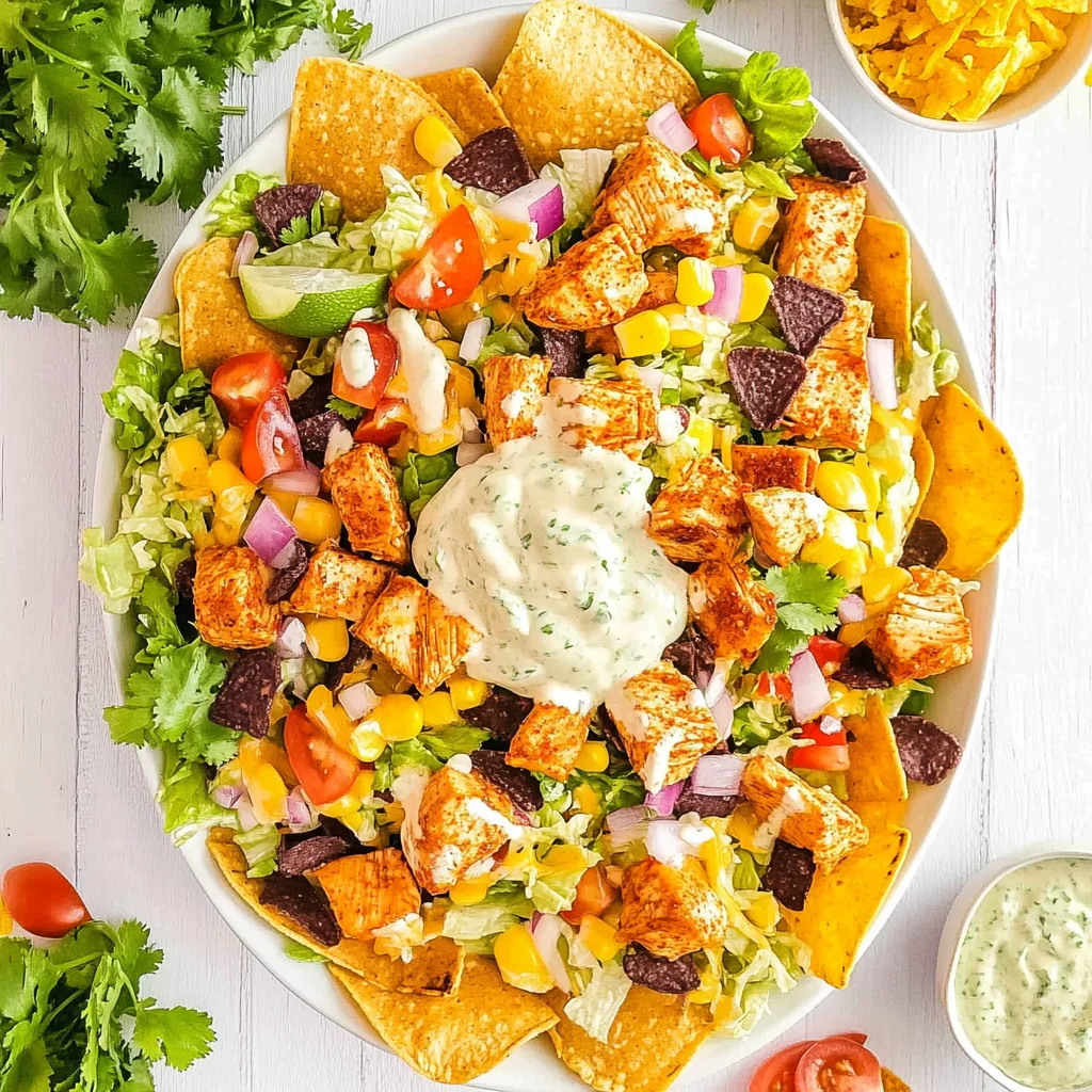 Loaded Chicken Taco Salad with Creamy Lime-Cilantro Dressing