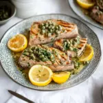 Seared tuna steaks with lemon, caper and parsley butter