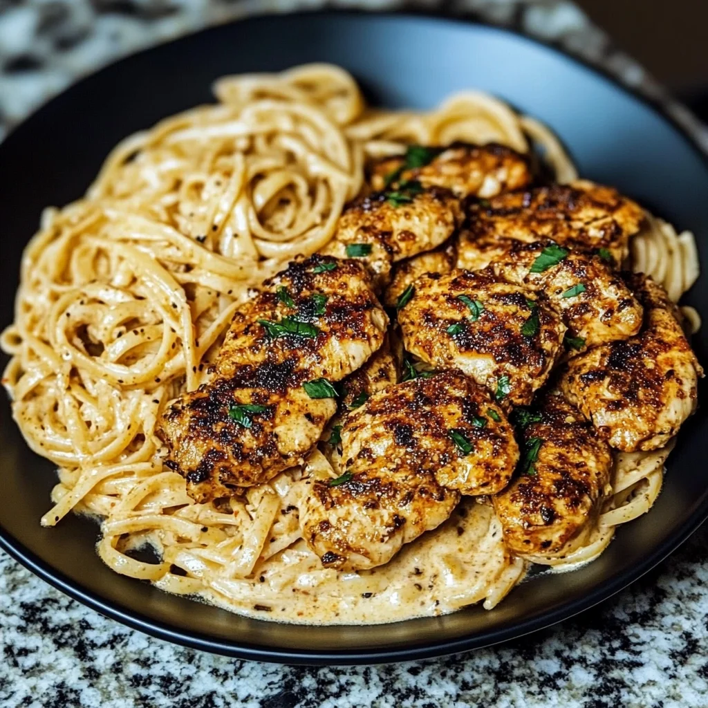 Spicy Cajun Chicken Linguine in Creamy Garlic Parmesan Sauce