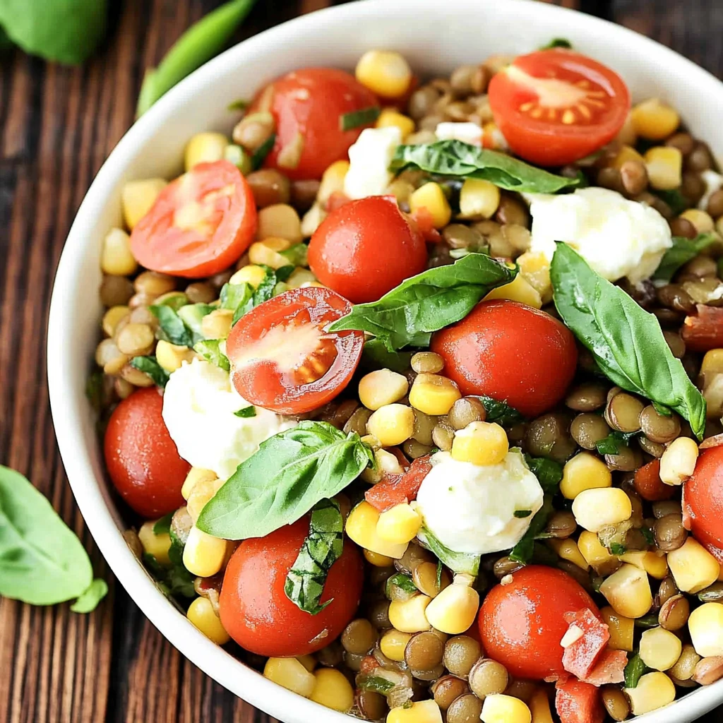 Summer Lentil Salad with Corn, Tomatoes, Mozzarella & Basil