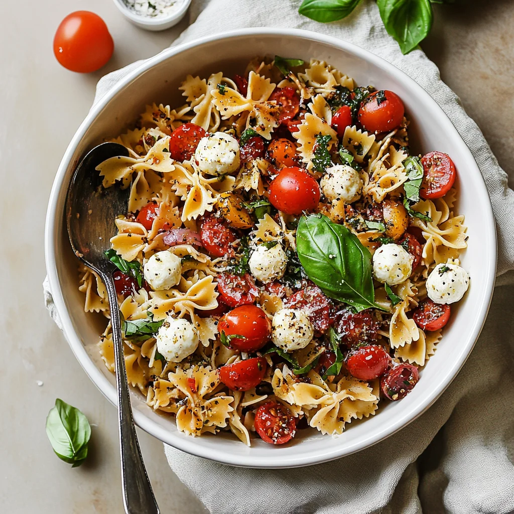 Bruschetta Pasta Salad With Mini Mozzarella Balls