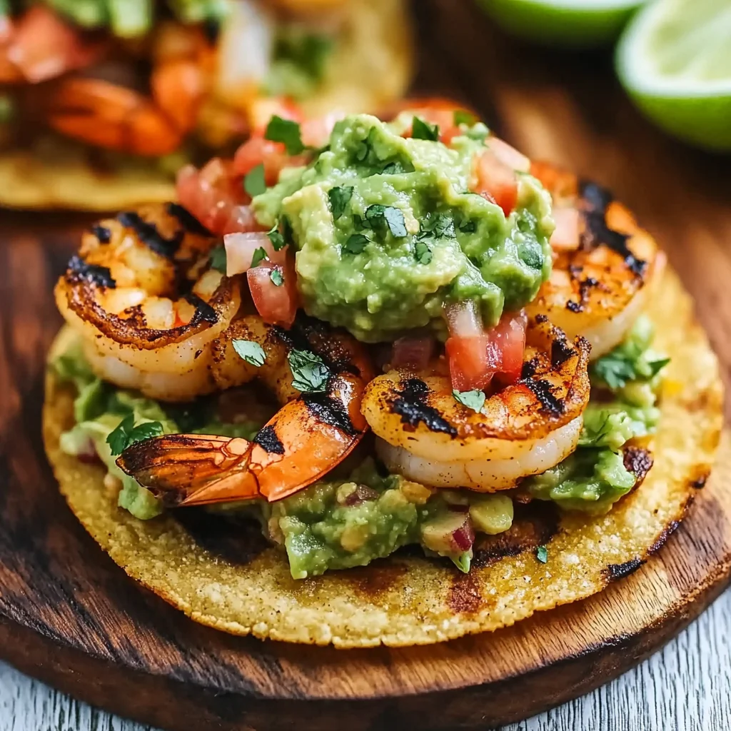 Grilled Shrimp Tostadas with Guacamole & Pico de Gallo
