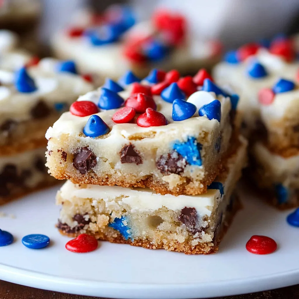 Red White and Blue Chocolate Chip Cookie Bars