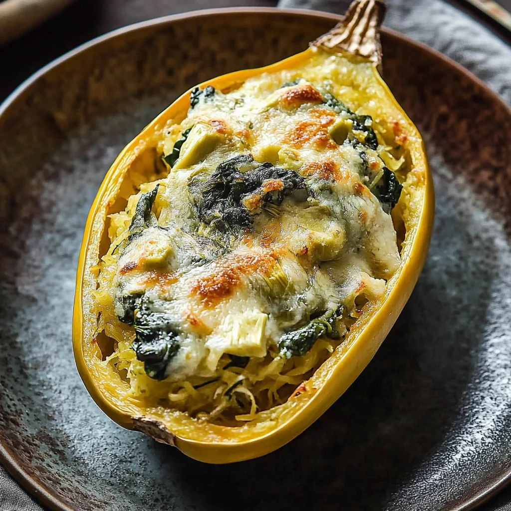 Spinach and Artichoke Stuffed Spaghetti Squash