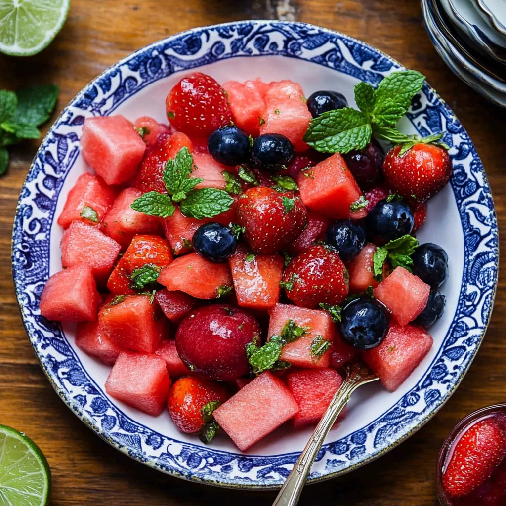 Watermelon Fruit Salad with Lime Mint Dressing