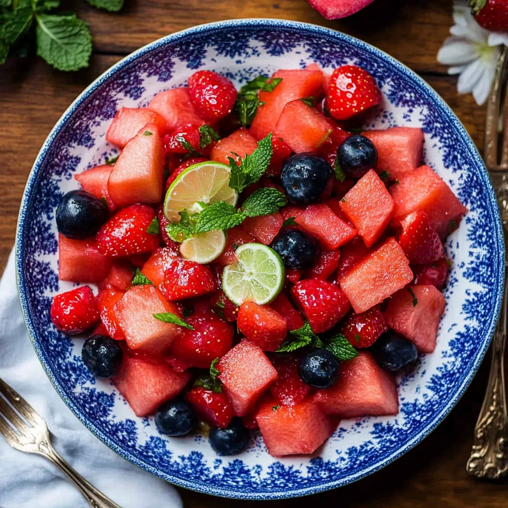 Watermelon Fruit Salad with Lime Mint Dressing