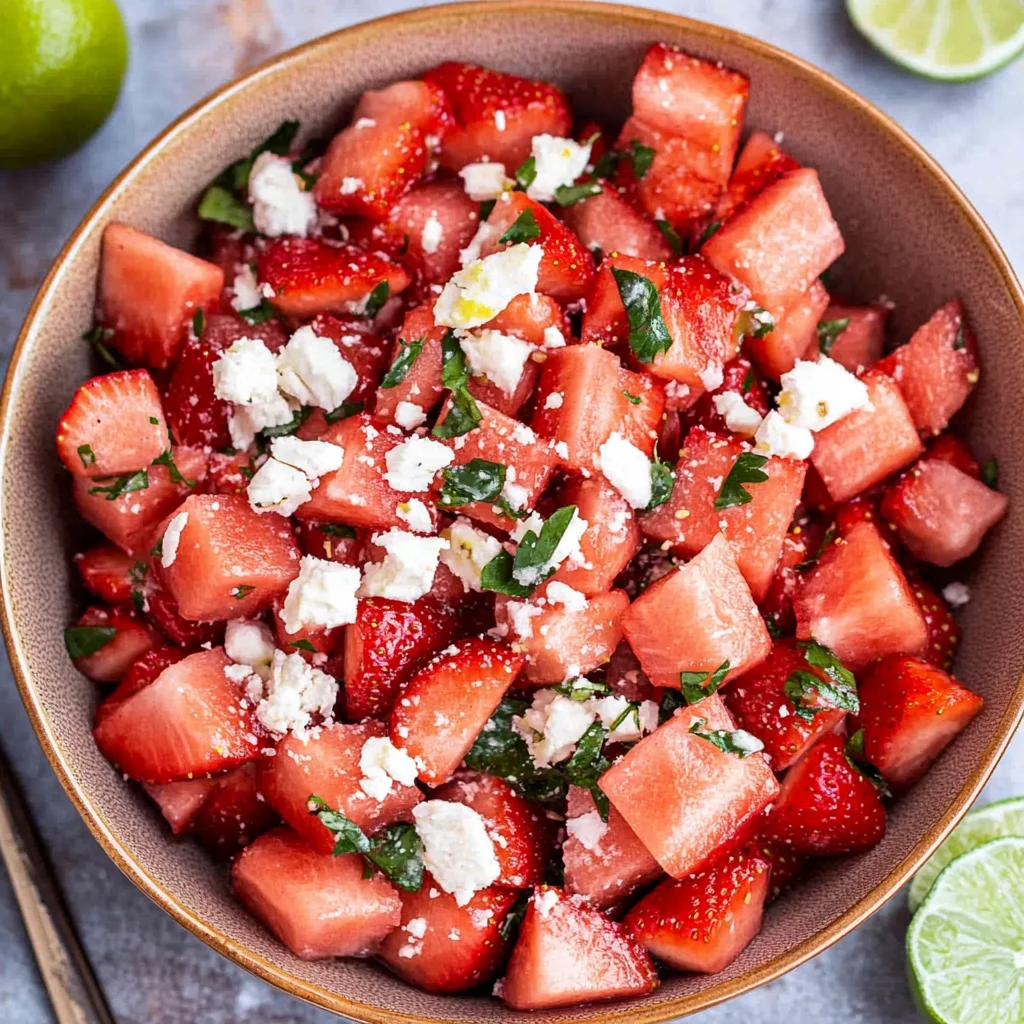Watermelon Salad With Strawberries & Honey Lime Dressing
