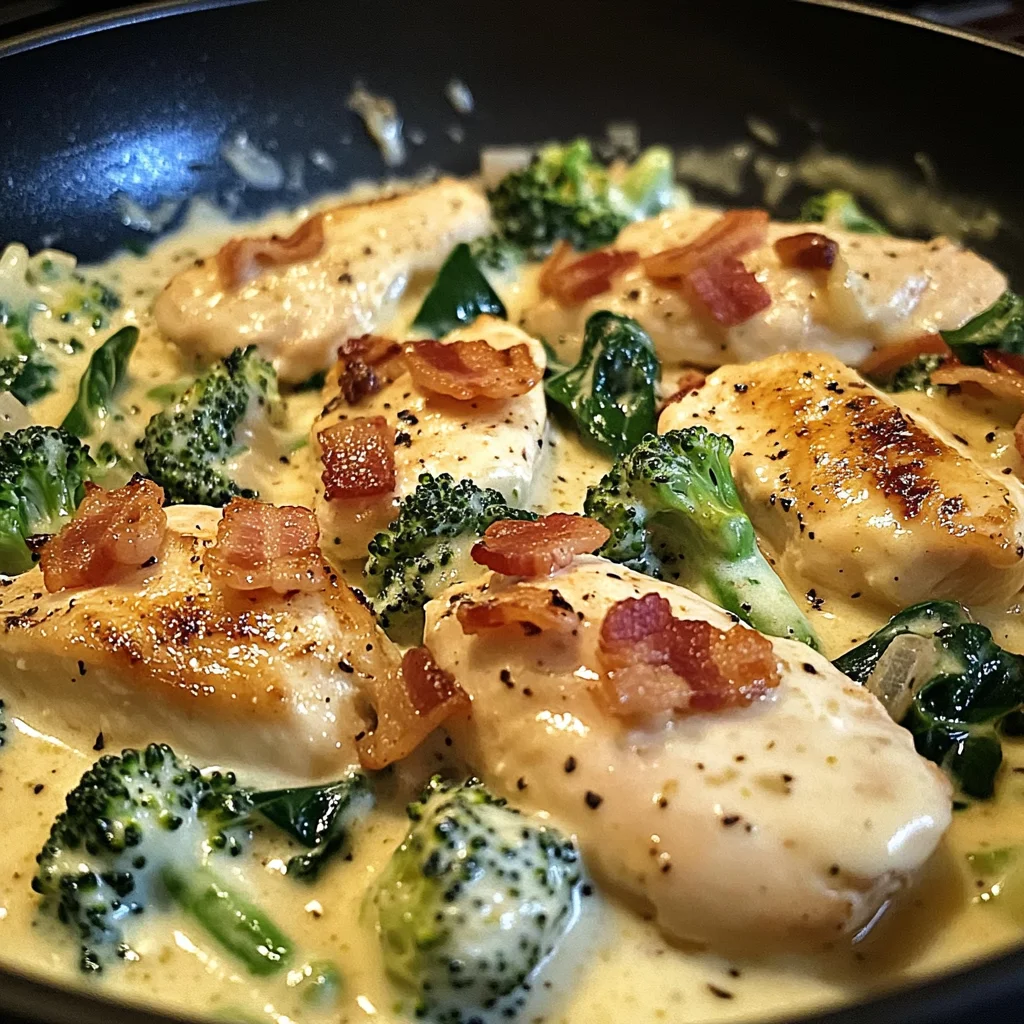 Creamy Chicken Alfredo with Bacon, Spinach & Broccoli