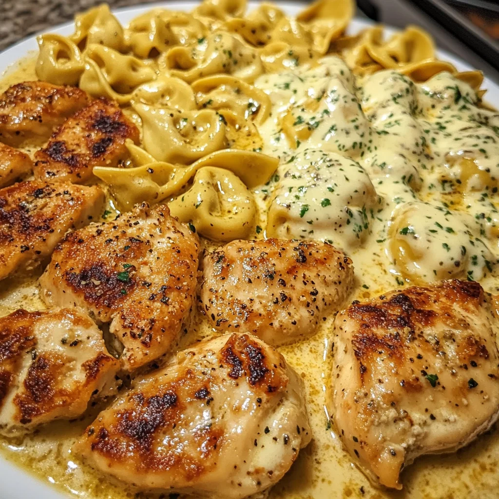 Creamy Chicken Tortellini with Mozzarella Garlic Sauce
