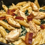 Creamy Garlic Chicken Bacon Penne with Spinach