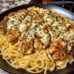 Creamy Garlic Parmesan Chicken with Cheesy Linguine Pasta