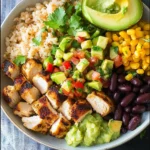 Grilled Chicken Burrito Bowls with Avocado Salsa