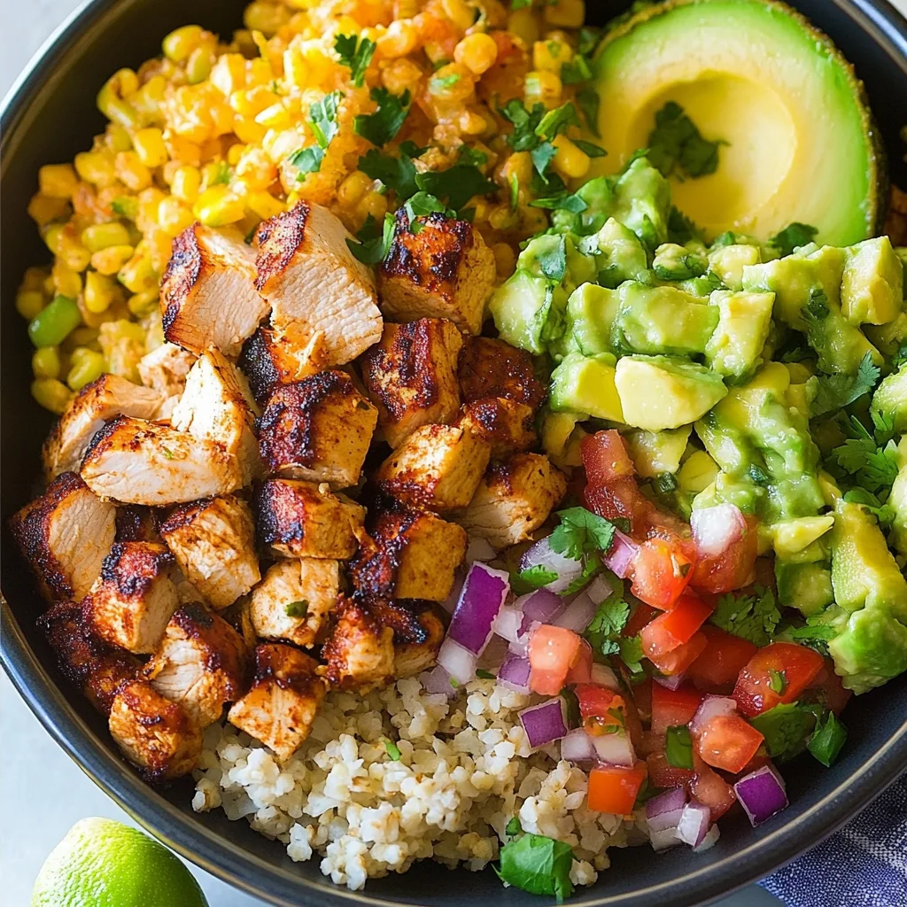 Grilled Chicken Burrito Bowls with Avocado Salsa