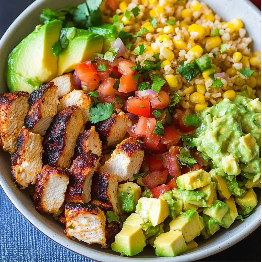Grilled Chicken Burrito Bowls with Avocado Salsa