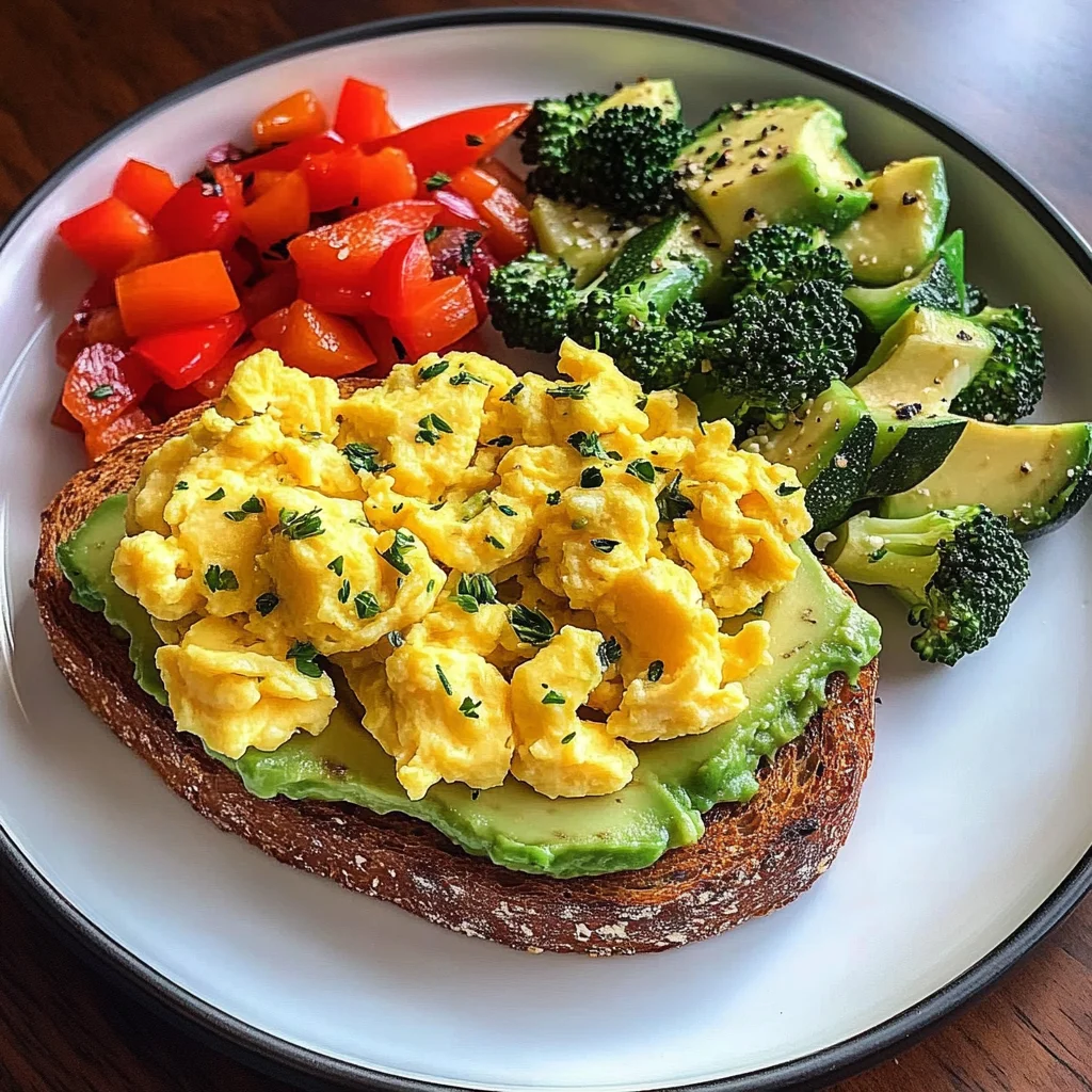 Avocado Toast with Scrambled Eggs & Sauted Veggies