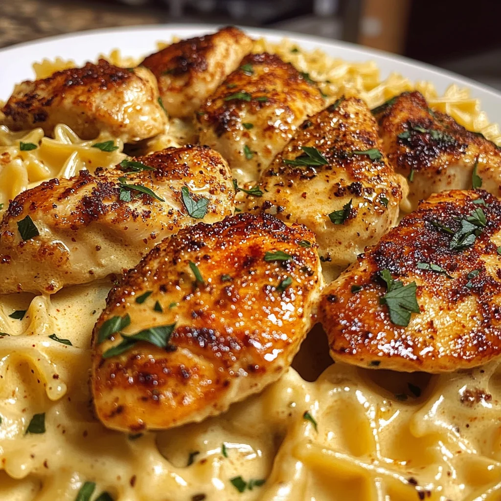 Cheesy Garlic Chicken with Cajun Alfredo Bowties