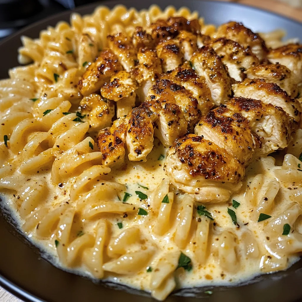Creamy Garlic Chicken Rotini with Parmesan Velveeta Sauce