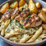 Creamy Herb Pasta with Grilled Chicken & Roasted Potatoes