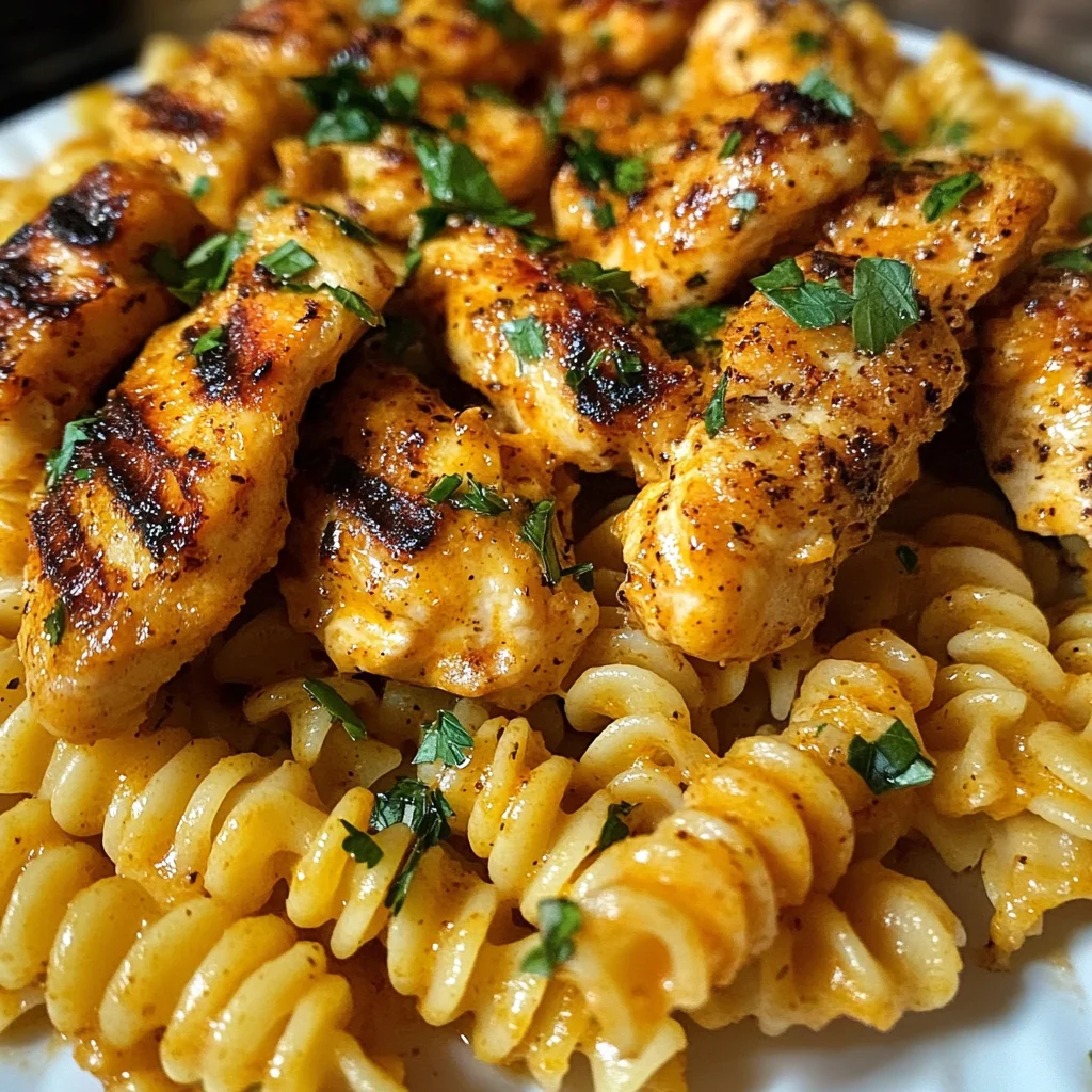 Creamy Velveeta Rotini with Cajun Garlic Chicken Strips