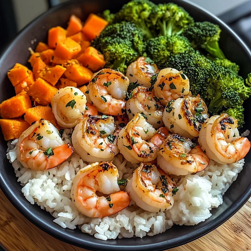 Garlic Butter Shrimp with Steamed Rice & Mixed Vegetables