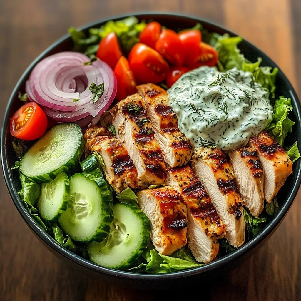 Greek Chicken Salad Bowl with Tzatziki
