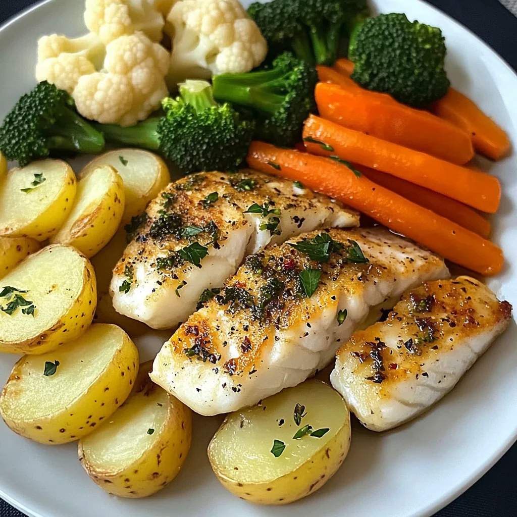 Herb-Crusted Fish with Steamed Veggies & Boiled Potatoes