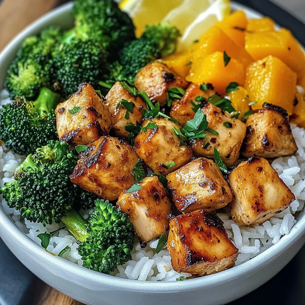 Honey Garlic Chicken Bowl with Rice, Broccoli & Roasted Butternut Squash