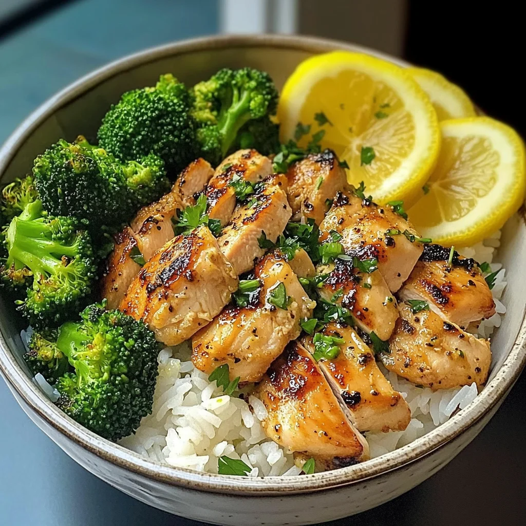 Lemon Garlic Chicken Bowl with Broccoli & Jasmine Rice
