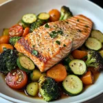 Pan-Seared Salmon with Garlic Veggie Medley