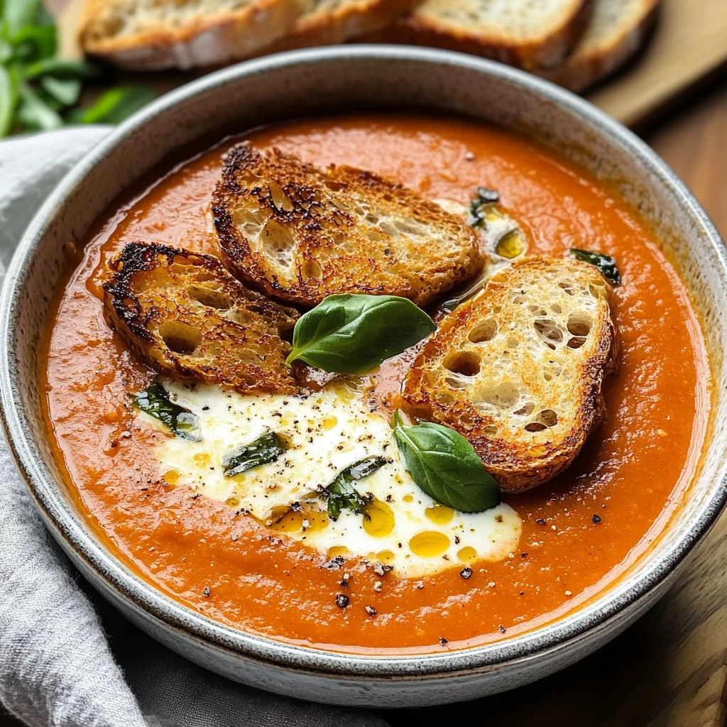 Roasted Tomato Soup with Crispy Gruyère Toasts