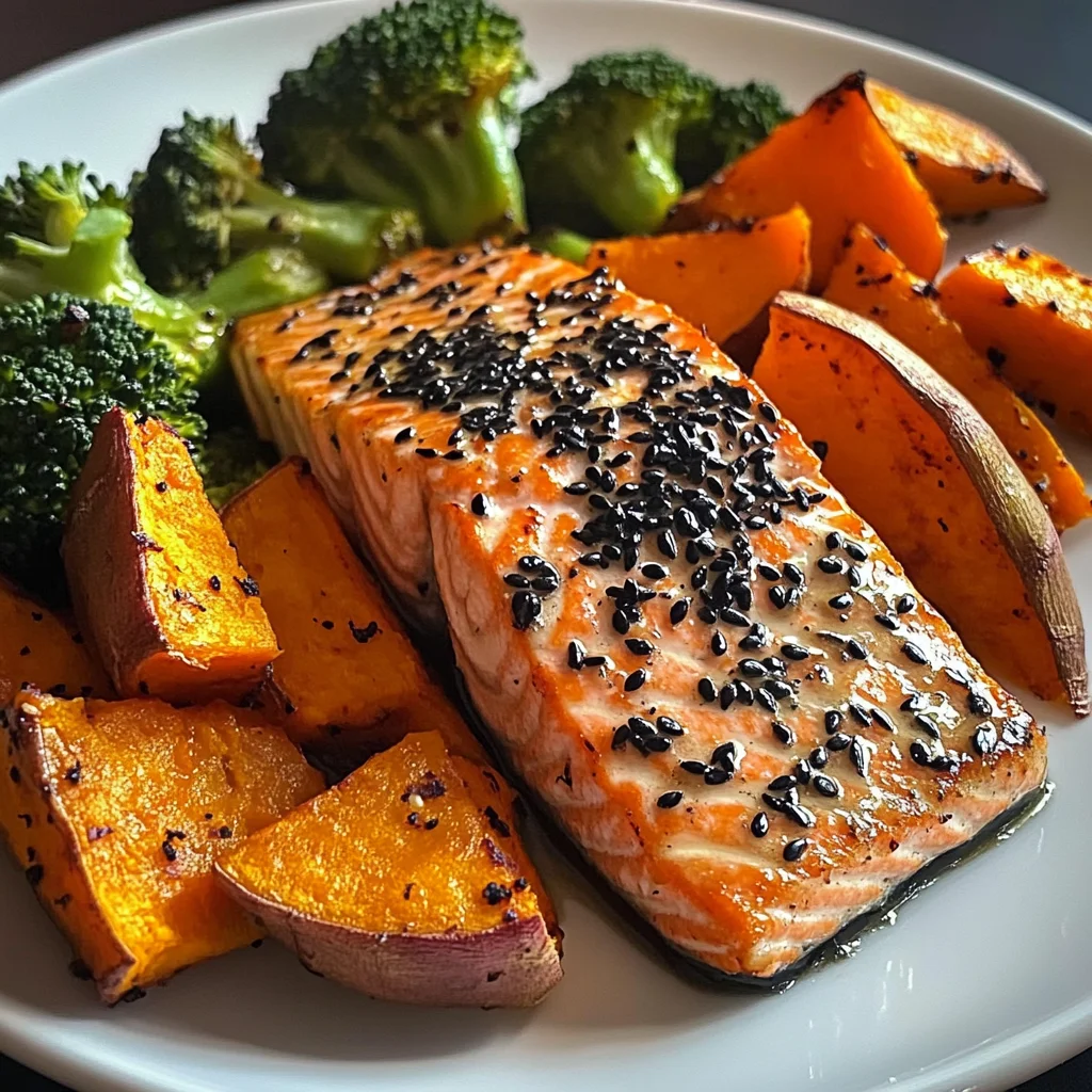 Sesame Glazed Salmon with Sweet Potato Wedges & Broccoli