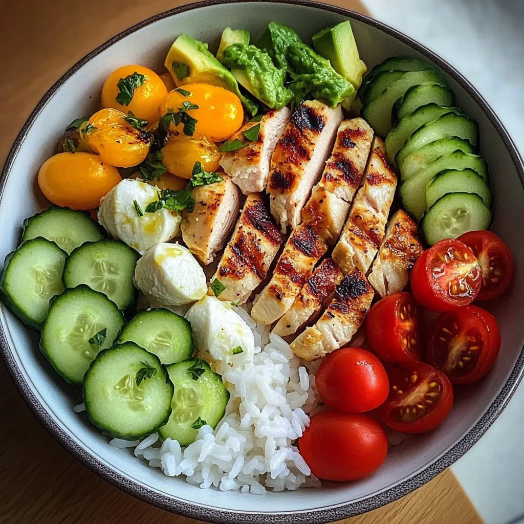 Chicken and Veggie Rice Bowl with Mozzarella