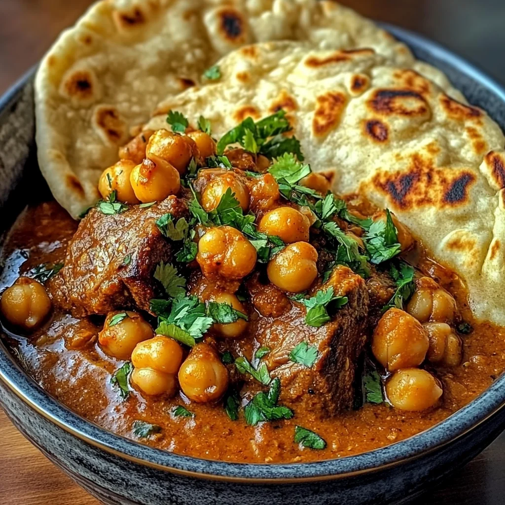 Coconut Lamb Curry with Chickpeas and Garlic Naan