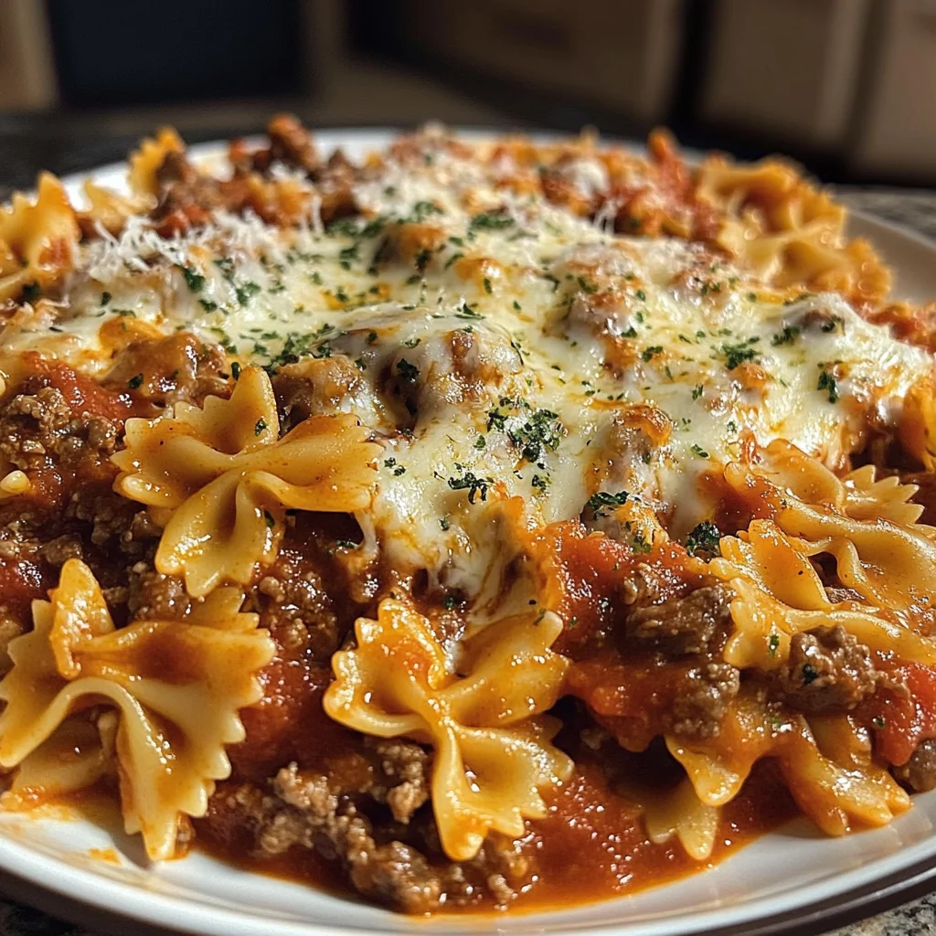 Creamy Baked Velveeta Bowtie Pasta with Italian Beef Marinara