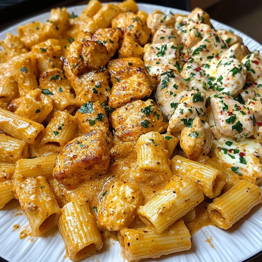 Creamy Cajun Garlic Butter Chicken Rigatoni with Mozzarella & Parmesan