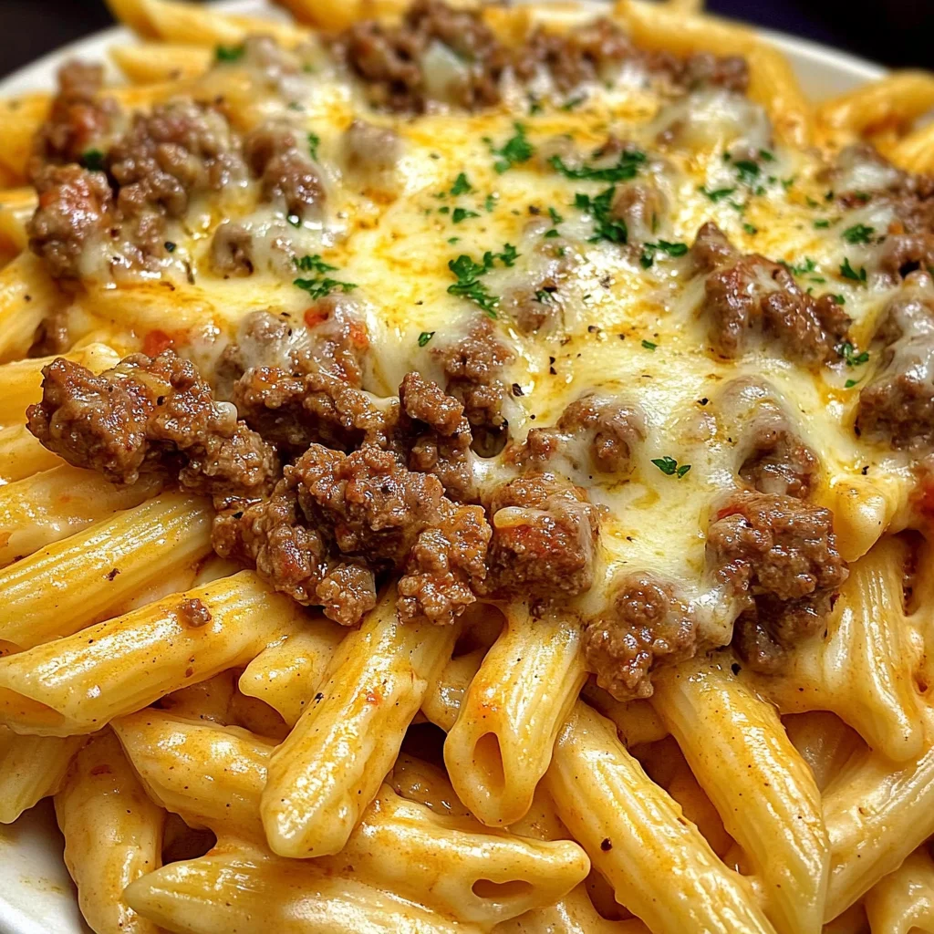 Garlic Butter Cajun Beef Penne in Velvety Cheese Sauce