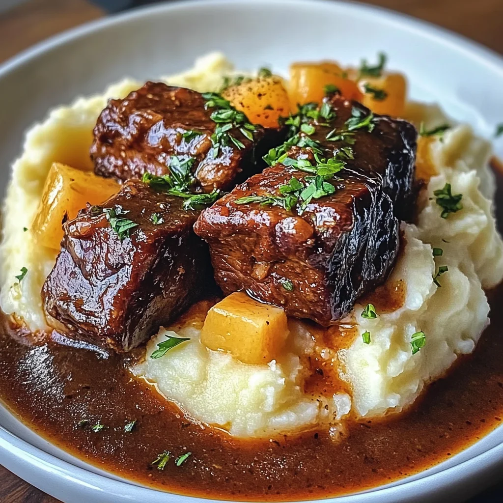 Red Wine Braised Beef Short Ribs with Buttery Mashed Potatoes