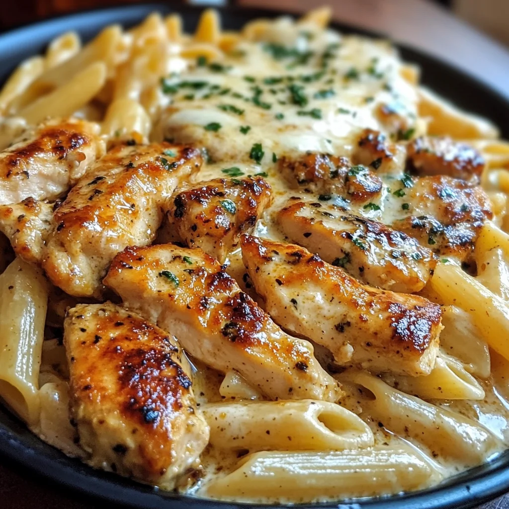 Seared Garlic Chicken Penne in Mozzarella Cajun Sauce
