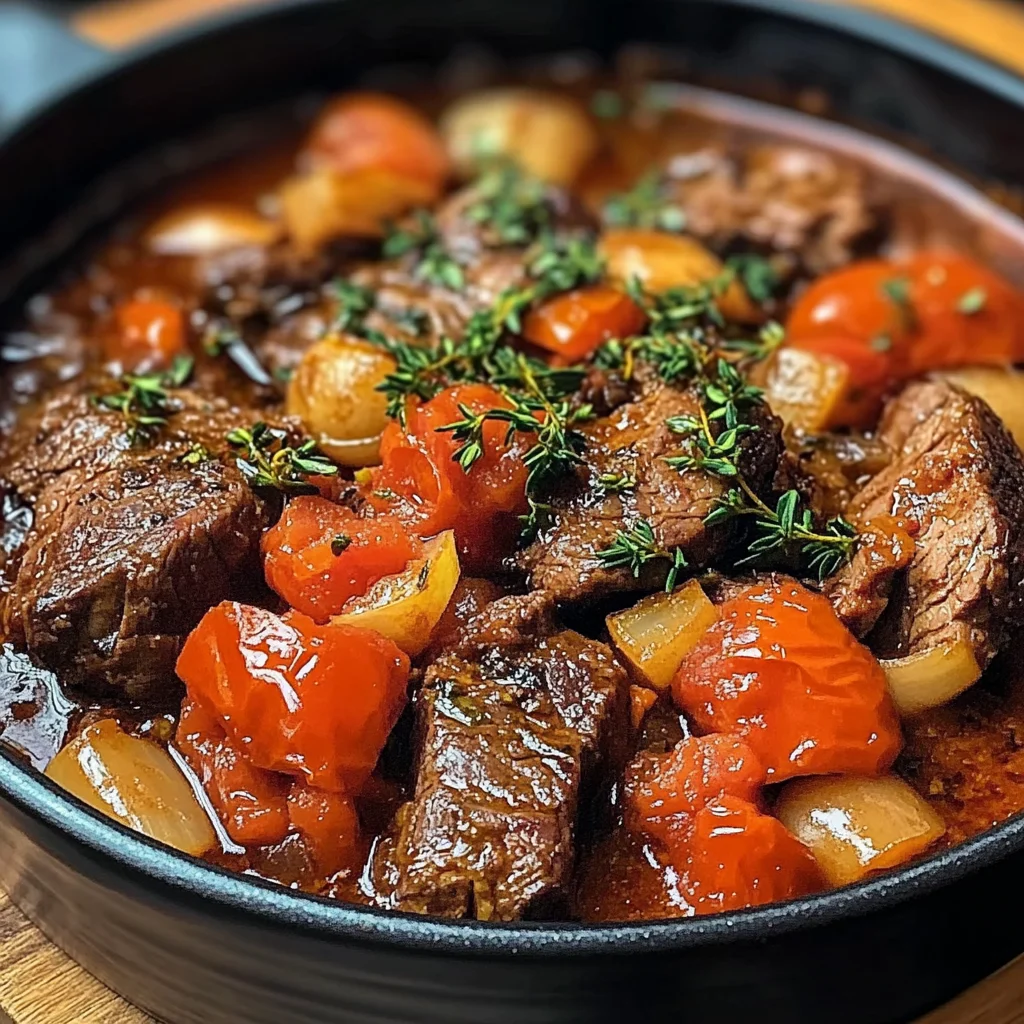 Slow-Baked Beef Casserole with Herbs and Tomatoes