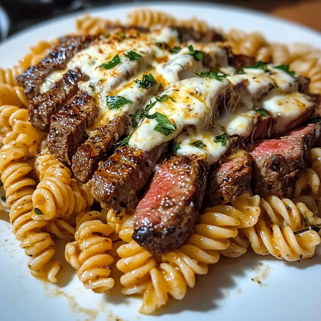 Spicy Garlic Butter Steak with Melted Mozzarella Rotini